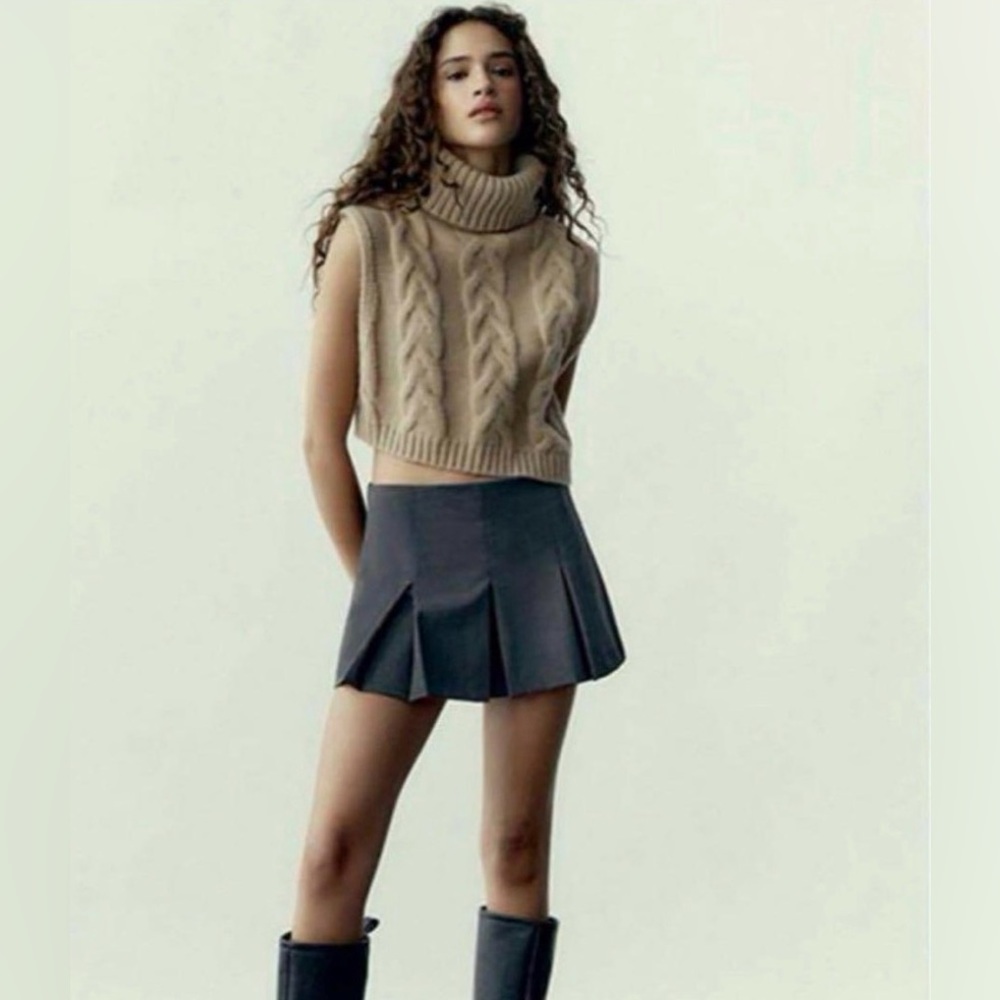 Zara Mini Box Pleat Skirt Gray